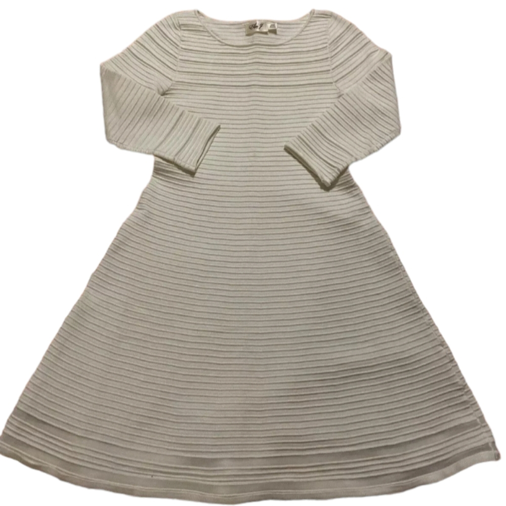 Eliza J Women’s Sz M Midi Dress Ribbed White Cream Warm Beautiful Elegant Style